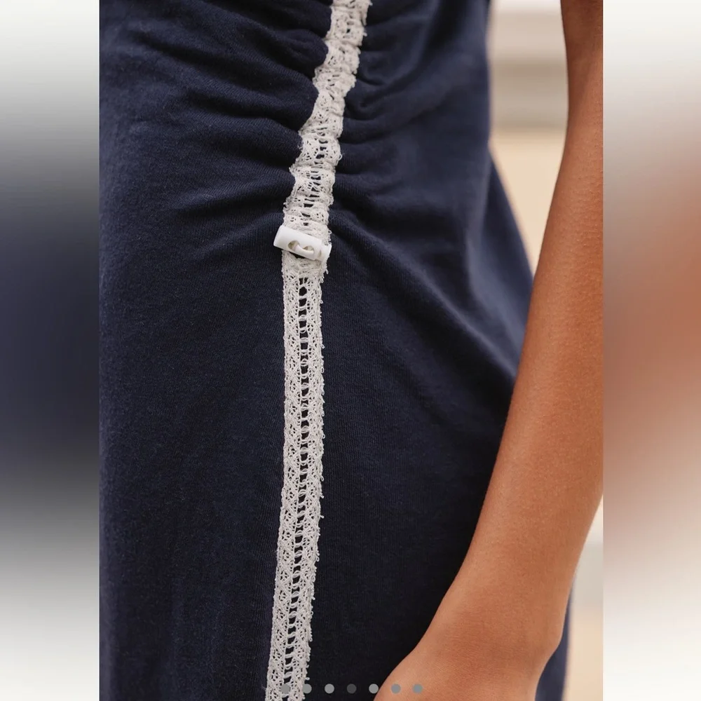 πΌ Anthropologie Daily Practice Navy Sleeveless Floral Embroidered XL Cinch Dress - Picture 5 of 17